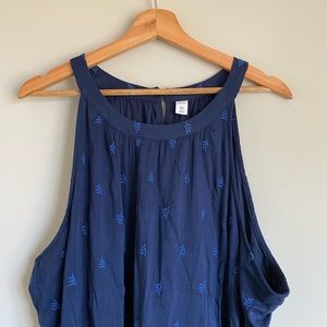 XXL Tall Old Navy Navy Blue Tank Dress with Embroidered Blue Leaf